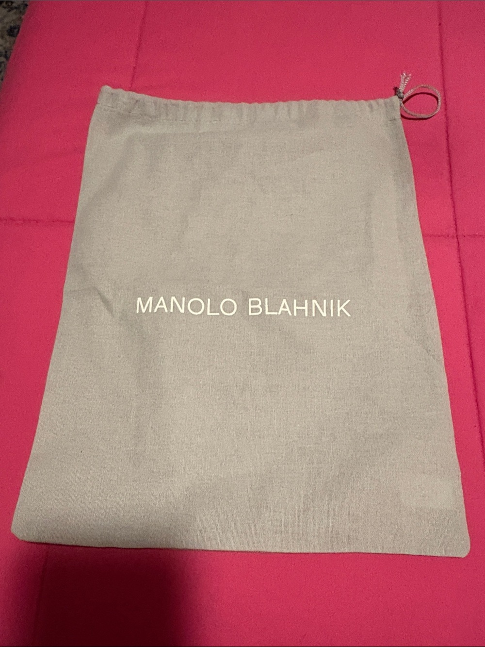 Manolo Blahnik Gray Drawstring Dust Bag with White Logo